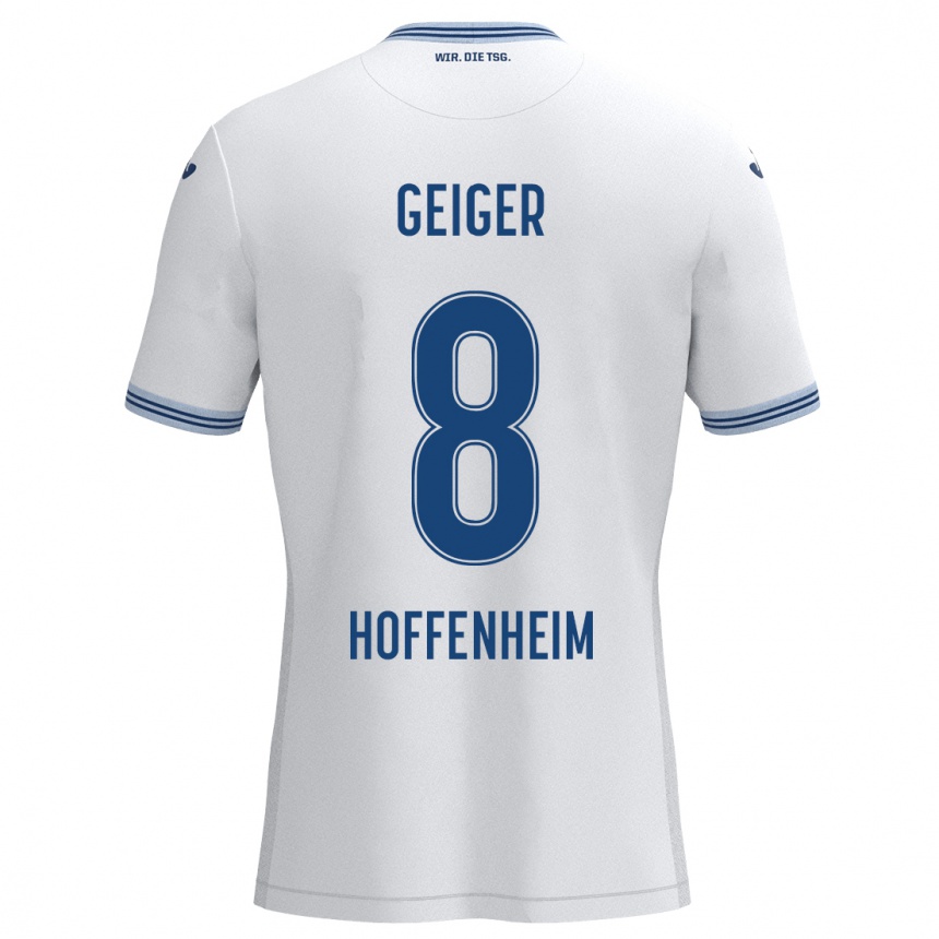 Homme Football Maillot Dennis Geiger #8 Blanc Bleu Tenues Extérieur 2024/25