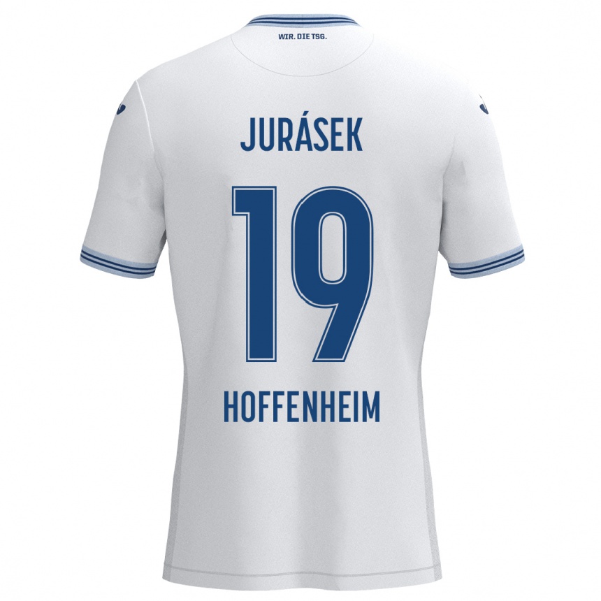 Homme Football Maillot David Jurásek #19 Blanc Bleu Tenues Extérieur 2024/25