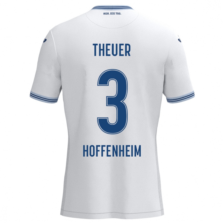 Homme Football Maillot Maximilian Theuer #3 Blanc Bleu Tenues Extérieur 2024/25