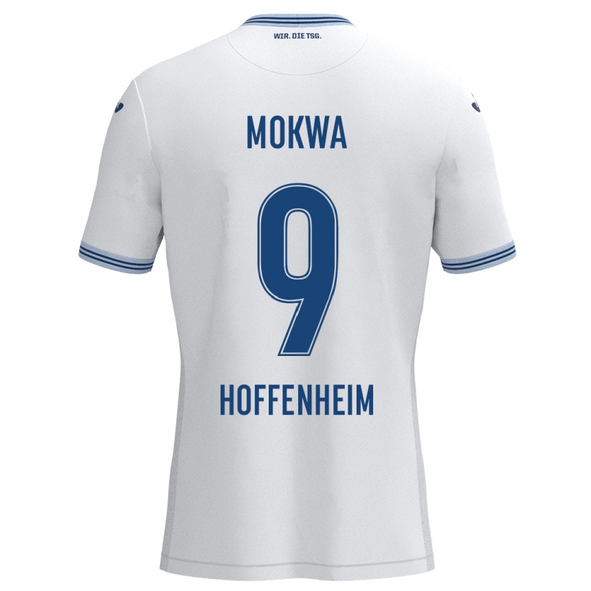 Homme Football Maillot David Mokwa #9 Blanc Bleu Tenues Extérieur 2024/25