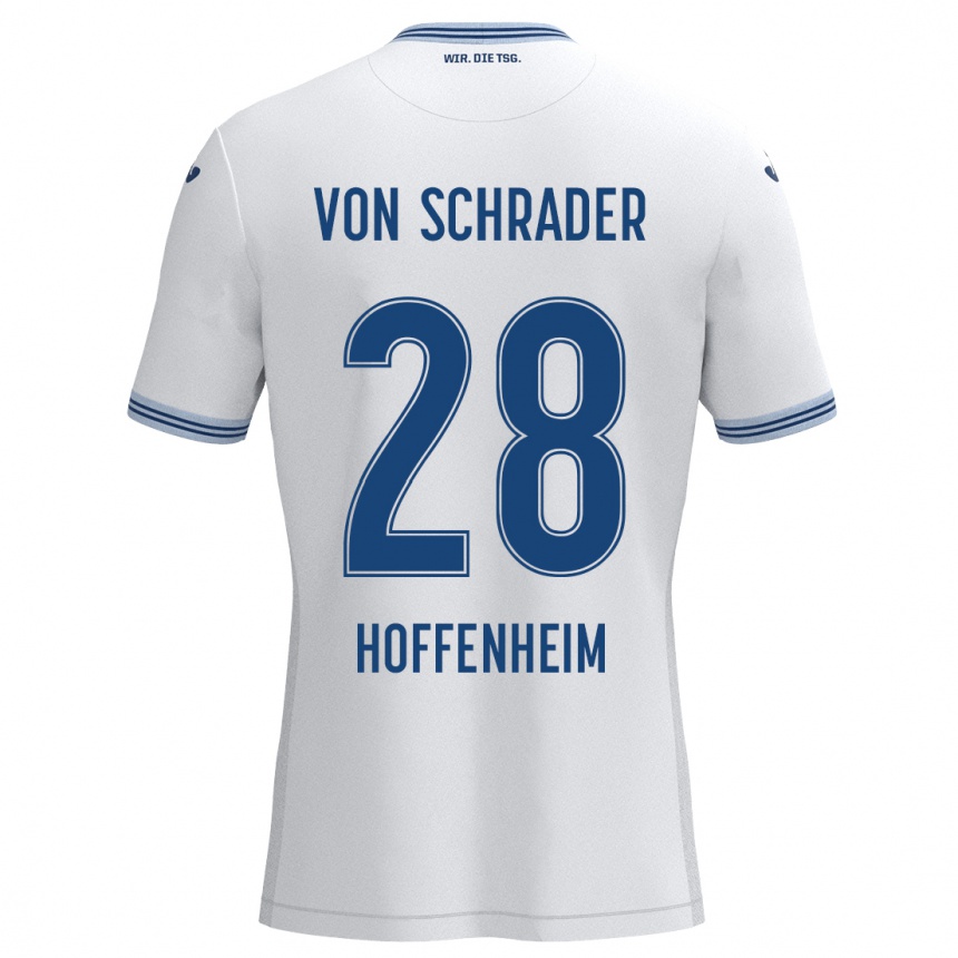 Homme Football Maillot Lina Von Schrader #28 Blanc Bleu Tenues Extérieur 2024/25