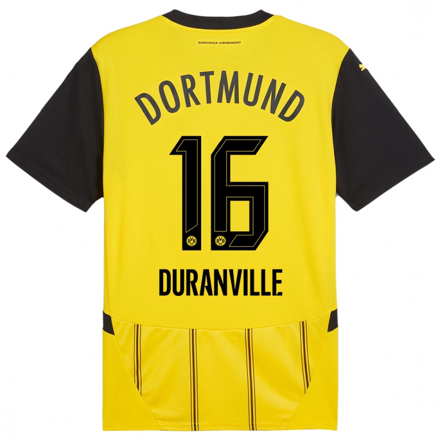 Femme Football Maillot Julien Duranville #16 Jaune Noir Tenues Domicile 2024/25