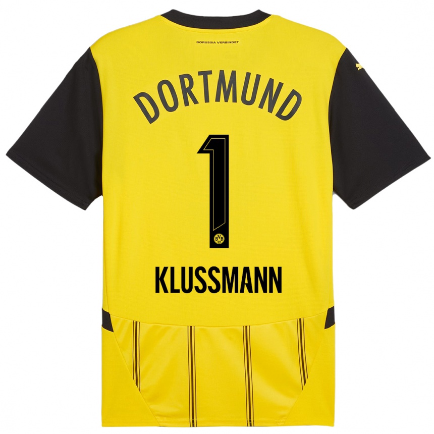 Femme Football Maillot Leon Klußmann #1 Jaune Noir Tenues Domicile 2024/25