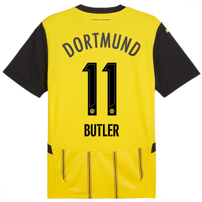 Femme Football Maillot Justin Butler #11 Jaune Noir Tenues Domicile 2024/25