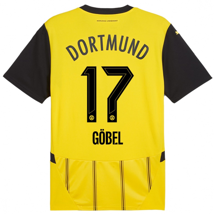 Femme Football Maillot Patrick Göbel #17 Jaune Noir Tenues Domicile 2024/25