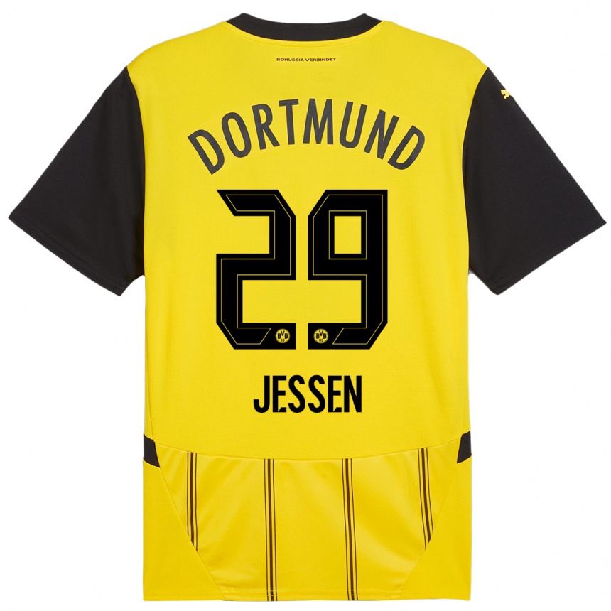 Femme Football Maillot Niklas Jessen #29 Jaune Noir Tenues Domicile 2024/25