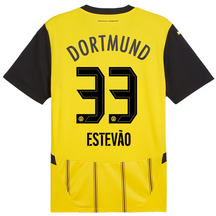 Femme Football Maillot Tiago Estevão #33 Jaune Noir Tenues Domicile 2024/25