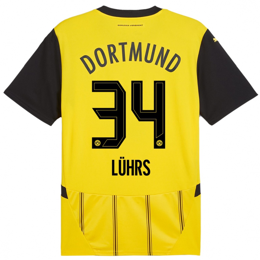 Femme Football Maillot Yannik Lührs #34 Jaune Noir Tenues Domicile 2024/25