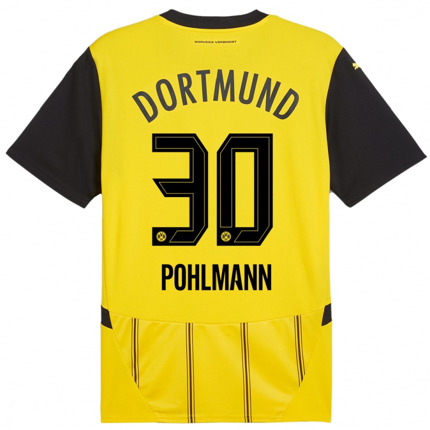 Femme Football Maillot Ole Pohlmann #30 Jaune Noir Tenues Domicile 2024/25