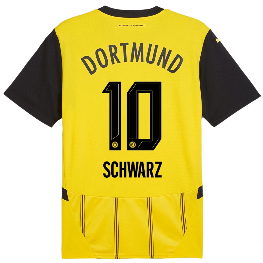 Femme Football Maillot Oskar Schwarz #10 Jaune Noir Tenues Domicile 2024/25