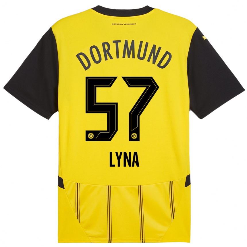 Femme Football Maillot Schwarz Lyna #57 Jaune Noir Tenues Domicile 2024/25