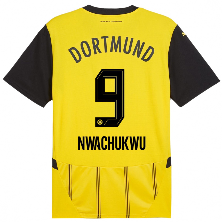 Femme Football Maillot Isaak Nwachukwu #9 Jaune Noir Tenues Domicile 2024/25