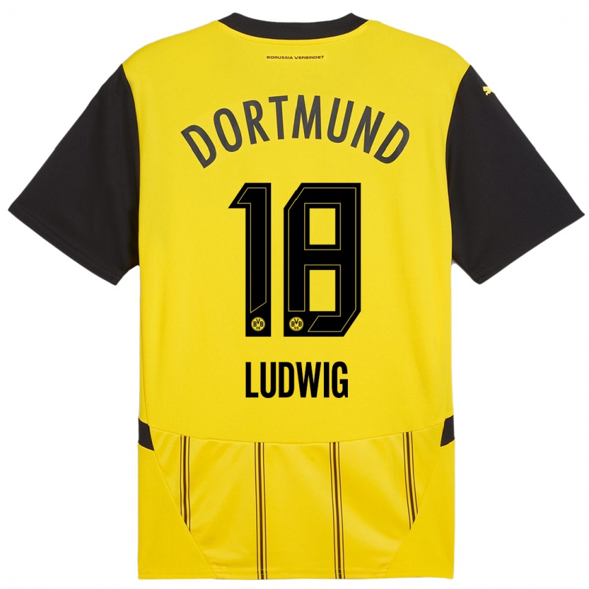 Femme Football Maillot Michel Ludwig #18 Jaune Noir Tenues Domicile 2024/25