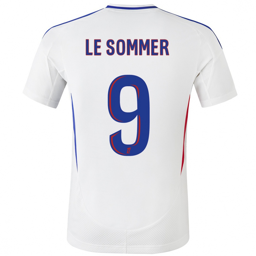 Femme Football Maillot Eugenie Le Sommer #9 Blanc Bleu Tenues Domicile 2024/25