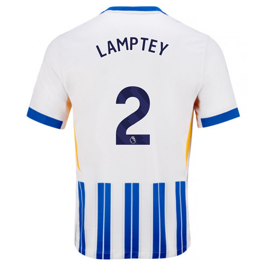 Femme Football Maillot Tariq Lamptey #2 Blanc Bleu À Rayures Fines Tenues Domicile 2024/25