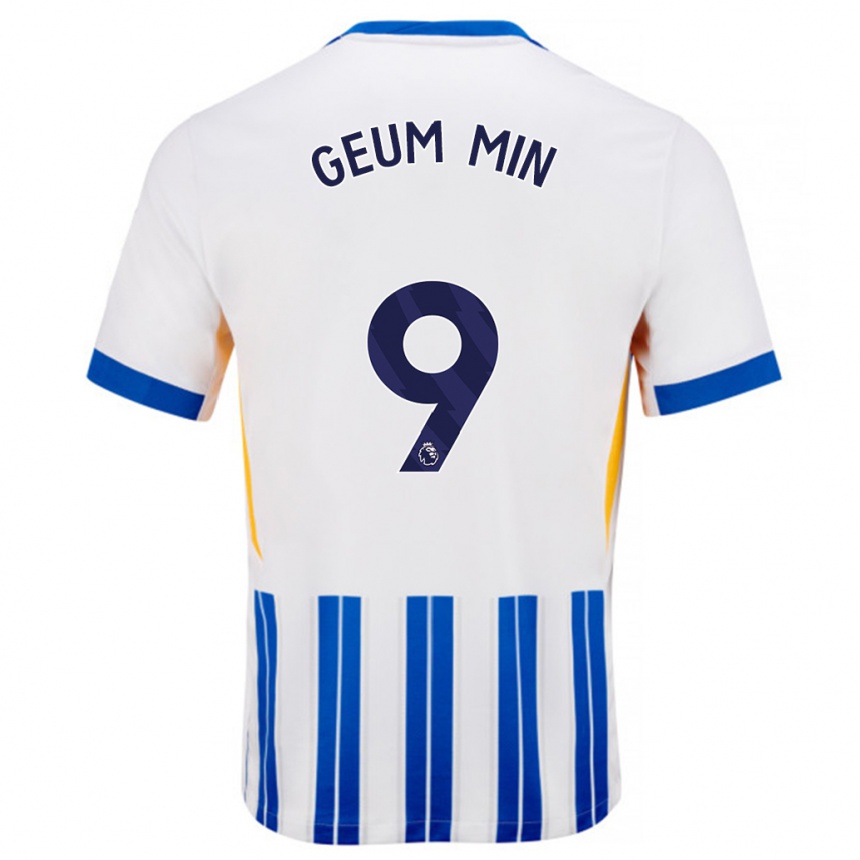 Femme Football Maillot Lee Geum-Min #9 Blanc Bleu À Rayures Fines Tenues Domicile 2024/25