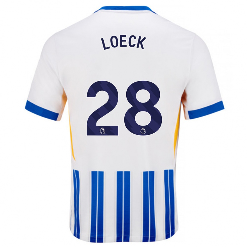 Femme Football Maillot Melina Loeck #28 Blanc Bleu À Rayures Fines Tenues Domicile 2024/25