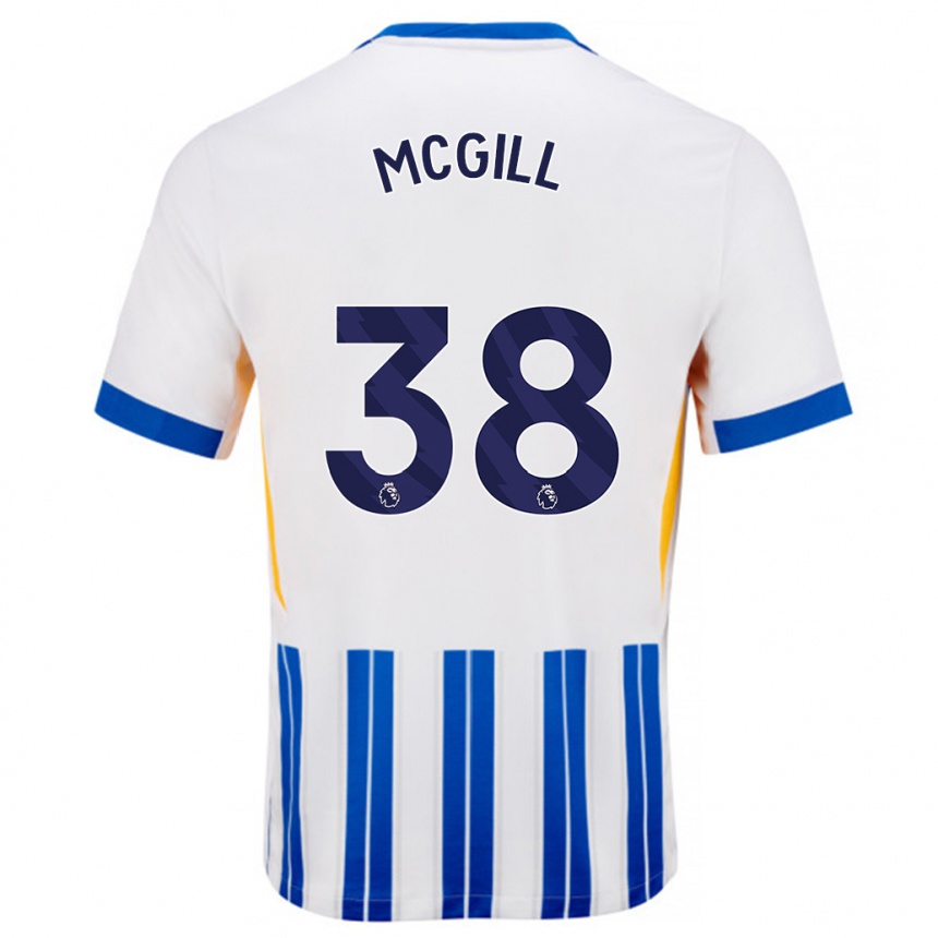 Femme Football Maillot Tom Mcgill #38 Blanc Bleu À Rayures Fines Tenues Domicile 2024/25