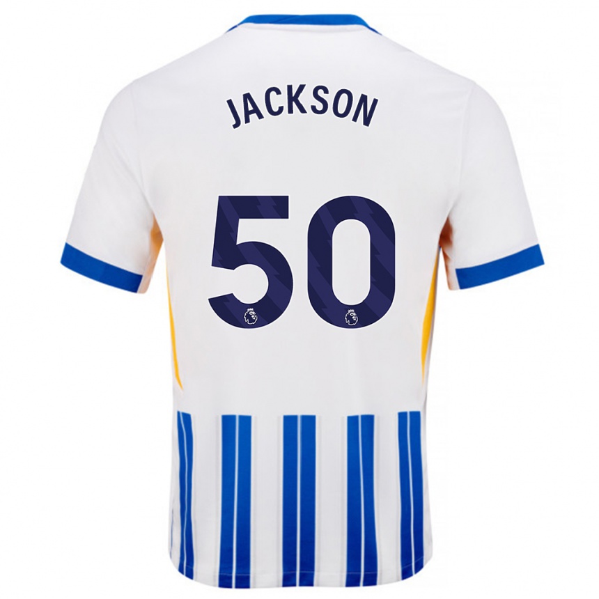 Femme Football Maillot Ben Jackson #50 Blanc Bleu À Rayures Fines Tenues Domicile 2024/25