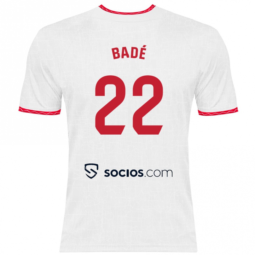 Femme Football Maillot Loïc Badé #22 Blanc Rouge Tenues Domicile 2024/25