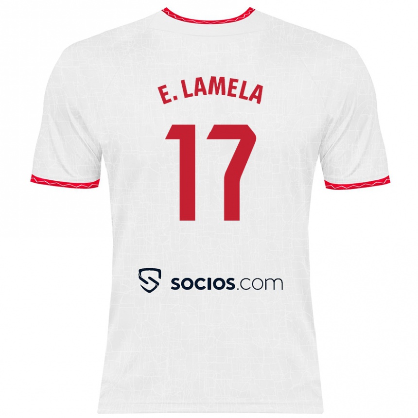 Femme Football Maillot Erik Lamela #17 Blanc Rouge Tenues Domicile 2024/25