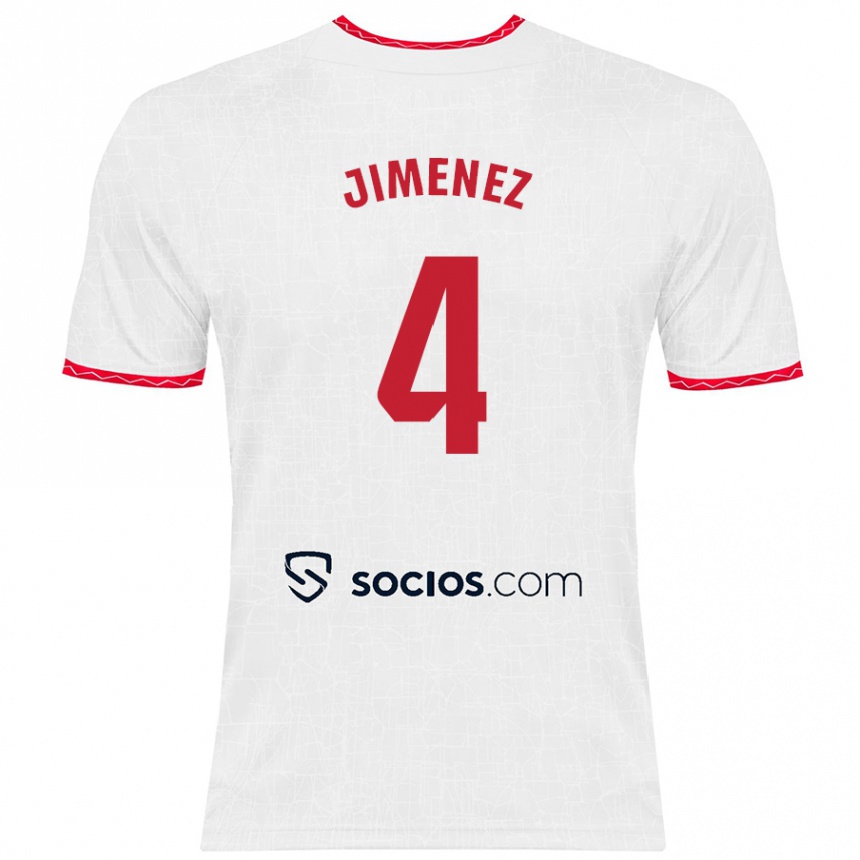 Femme Football Maillot Diego Jiménez #4 Blanc Rouge Tenues Domicile 2024/25