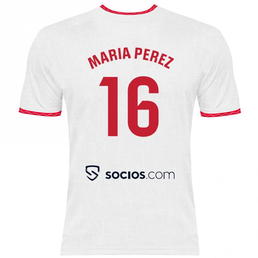 Femme Football Maillot María Pérez Rabaza #16 Blanc Rouge Tenues Domicile 2024/25