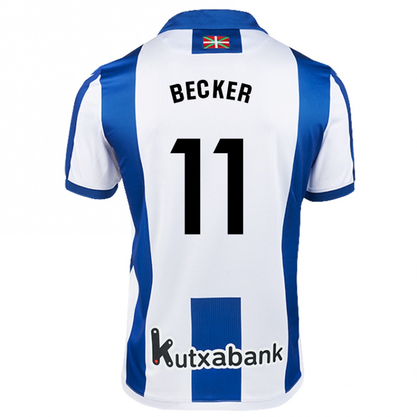 Femme Football Maillot Sheraldo Becker #11 Blanc Bleu Tenues Domicile 2024/25