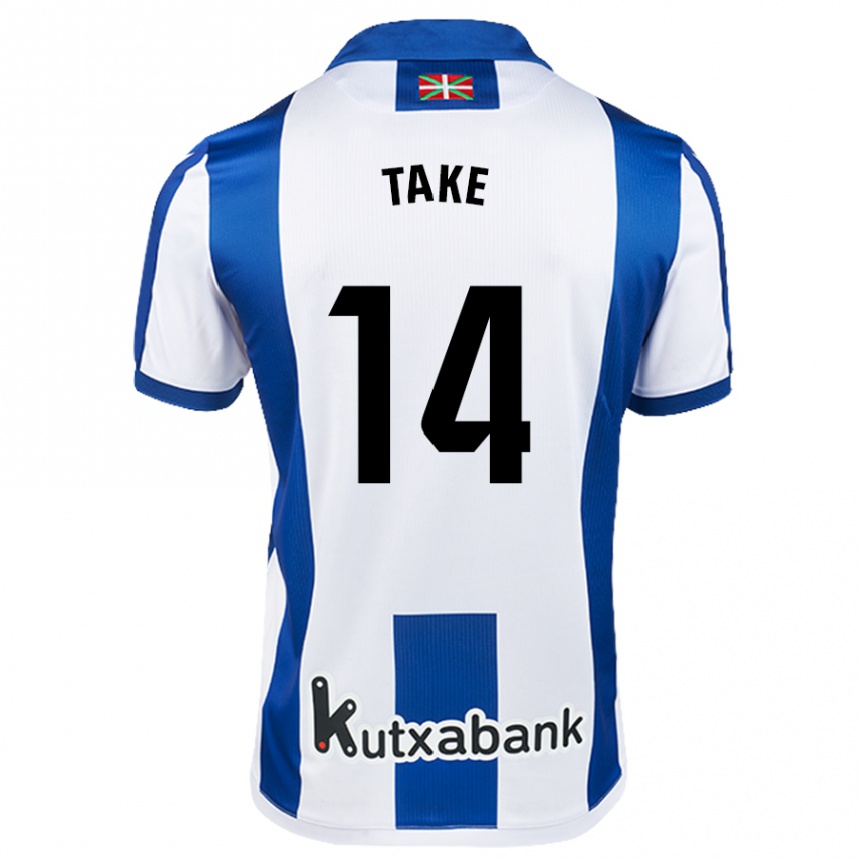 Femme Football Maillot Takefusa Kubo #14 Blanc Bleu Tenues Domicile 2024/25