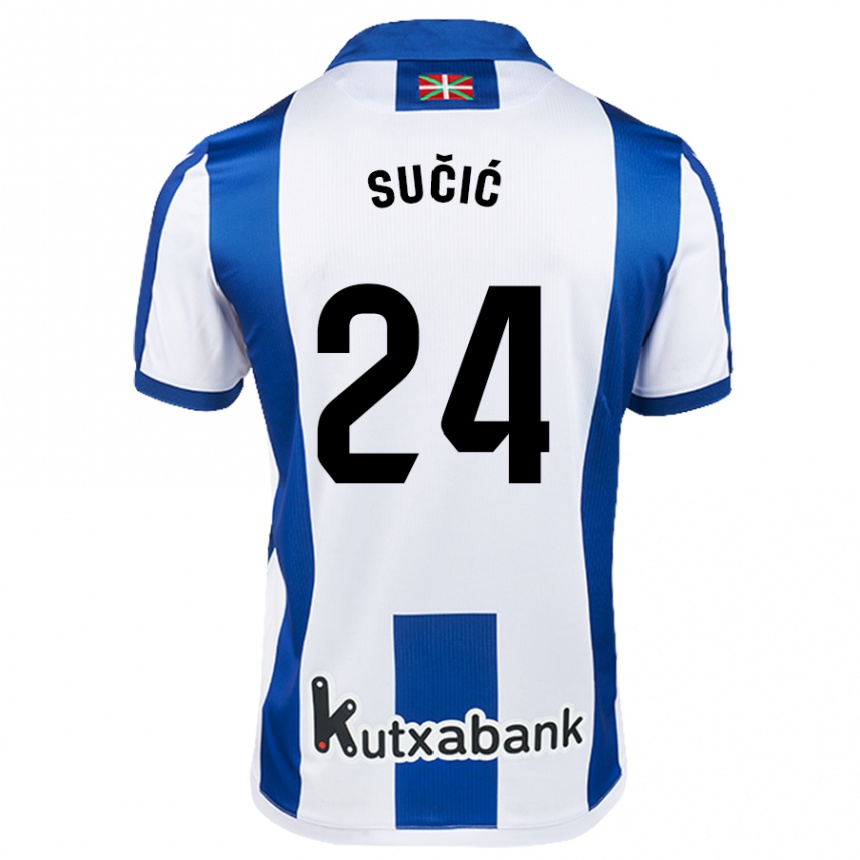 Femme Football Maillot Luka Sucic #24 Blanc Bleu Tenues Domicile 2024/25