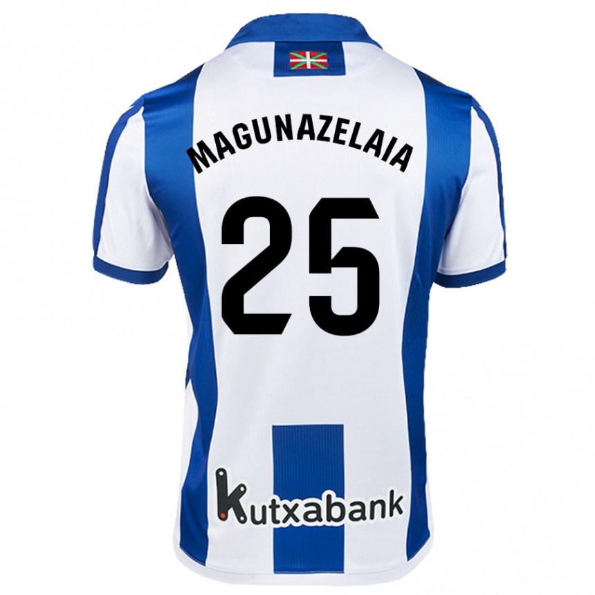 Femme Football Maillot Jon Magunazelaia #25 Blanc Bleu Tenues Domicile 2024/25