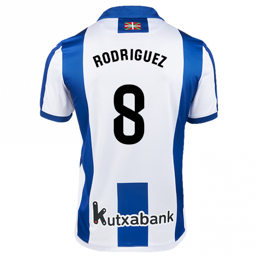 Femme Football Maillot Mikel Rodriguez #8 Blanc Bleu Tenues Domicile 2024/25