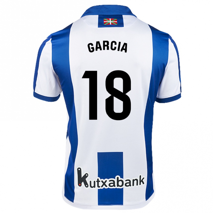 Femme Football Maillot Eder García #18 Blanc Bleu Tenues Domicile 2024/25