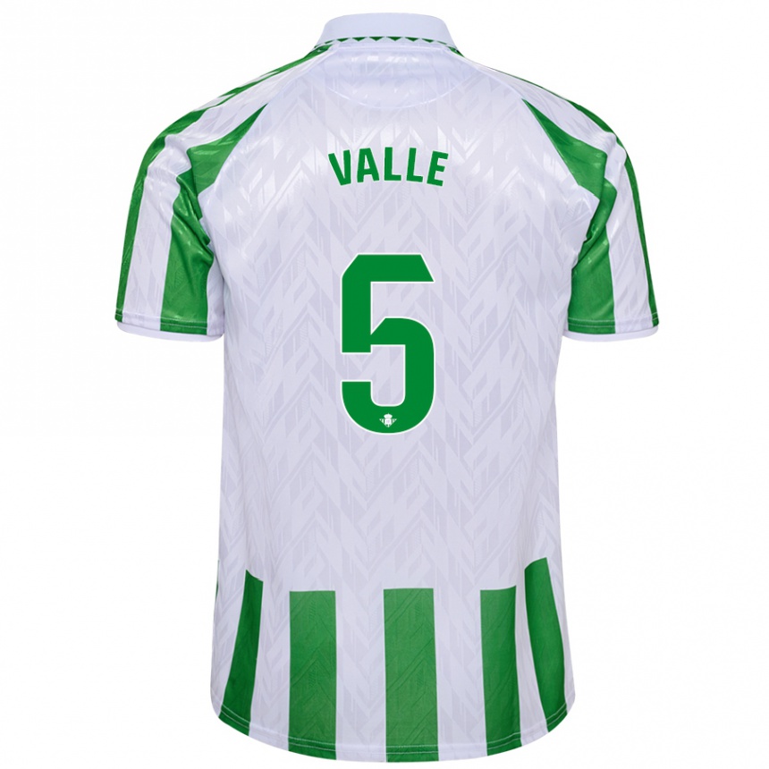 Femme Football Maillot María Valle López #5 Rayures Vertes Et Blanches Tenues Domicile 2024/25