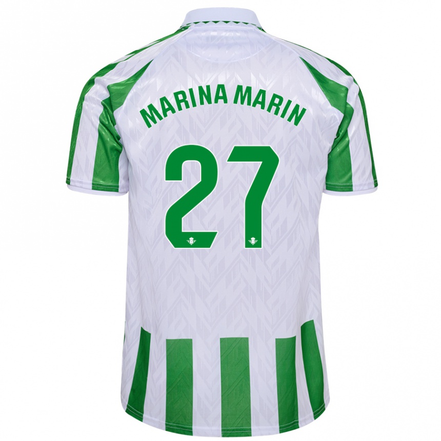 Femme Football Maillot Marina Marín #27 Rayures Vertes Et Blanches Tenues Domicile 2024/25