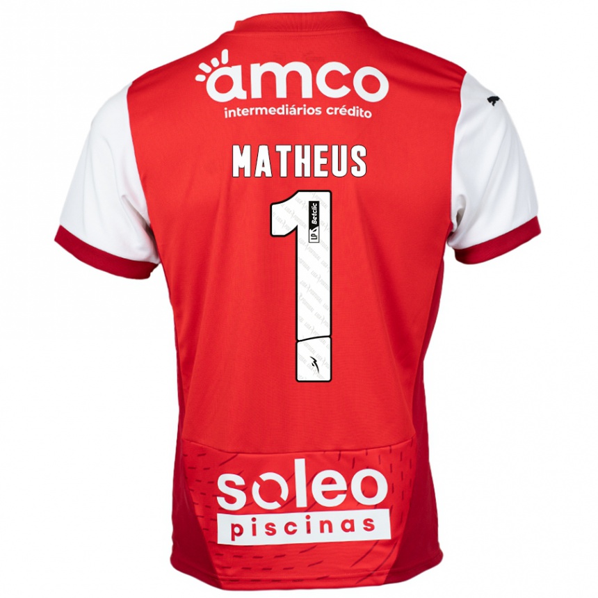 Femme Football Maillot Matheus #1 Rouge Blanc Tenues Domicile 2024/25