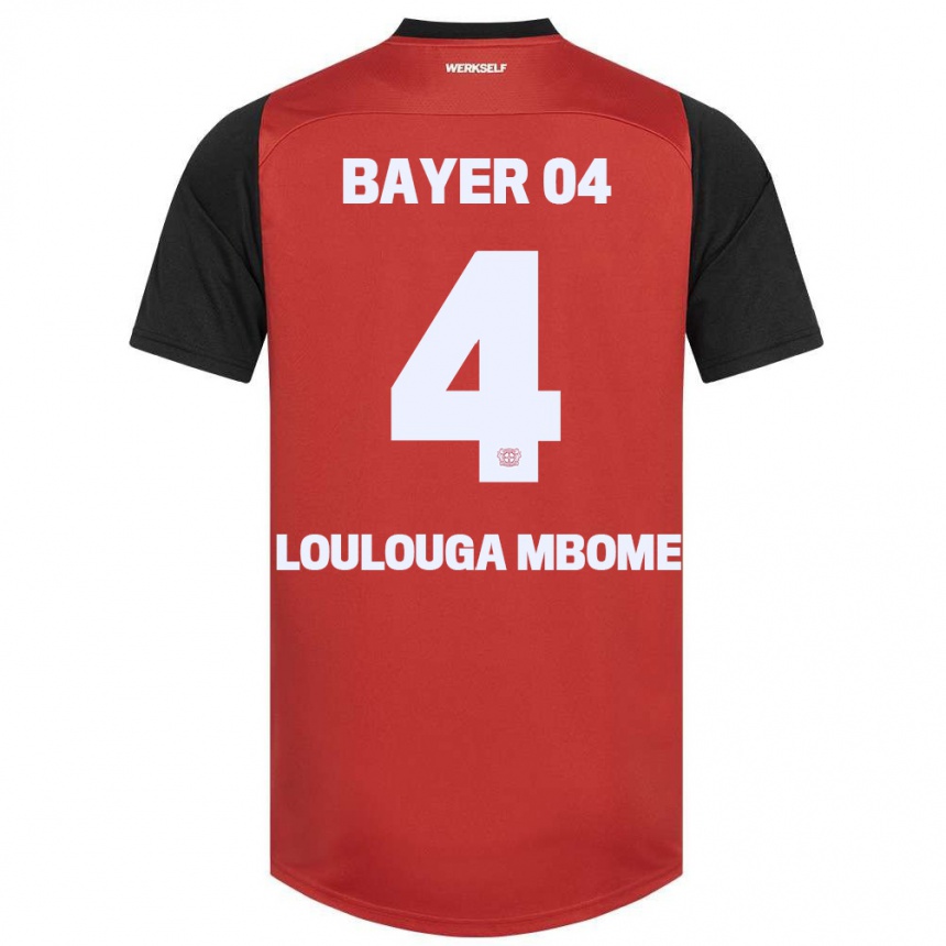 Femme Football Maillot Adrien Loulouga Mbome #4 Rouge Noir Tenues Domicile 2024/25