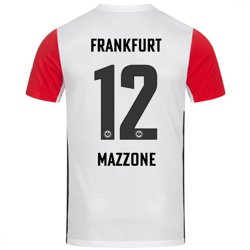 Femme Football Maillot Matteo Mazzone #12 Blanc Rouge Tenues Domicile 2024/25