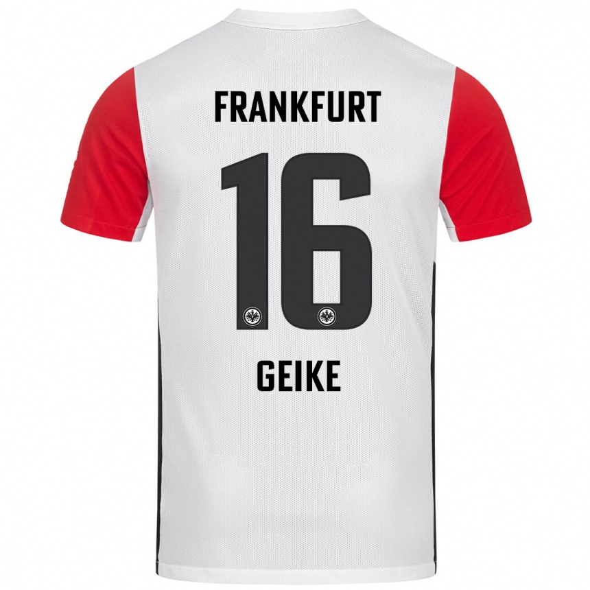 Femme Football Maillot Jonah Geike #16 Blanc Rouge Tenues Domicile 2024/25