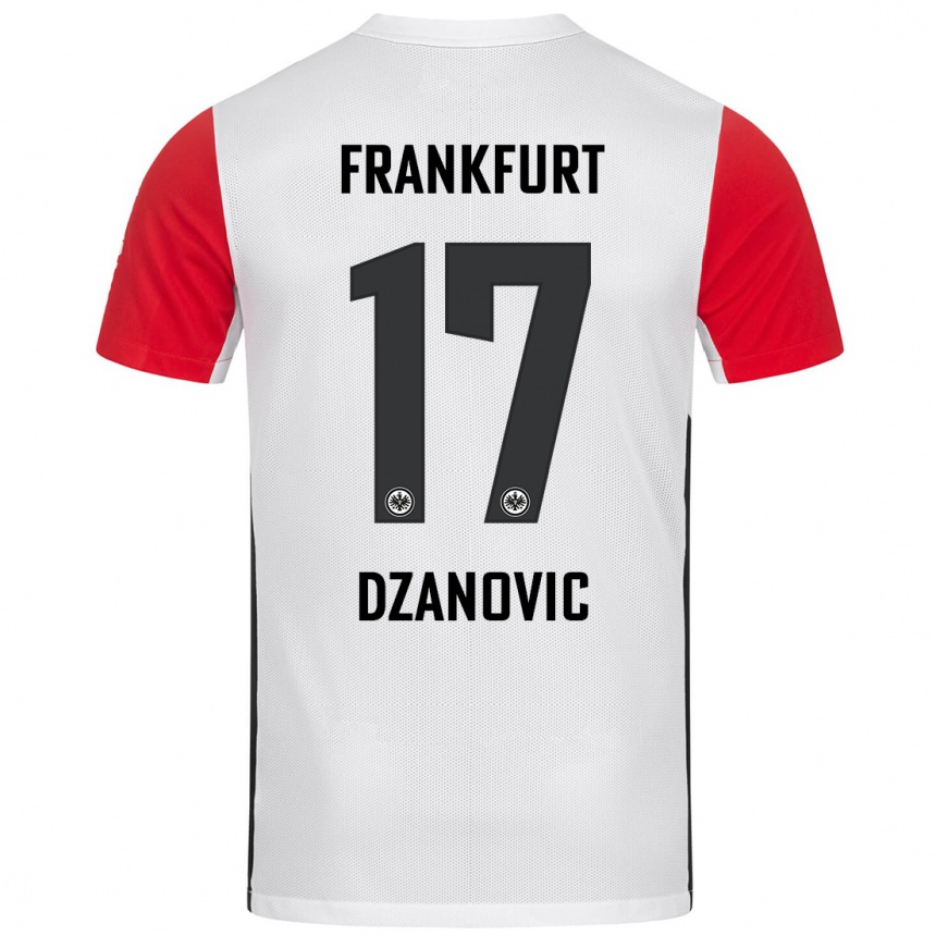 Femme Football Maillot Benjamin Dzanovic #17 Blanc Rouge Tenues Domicile 2024/25