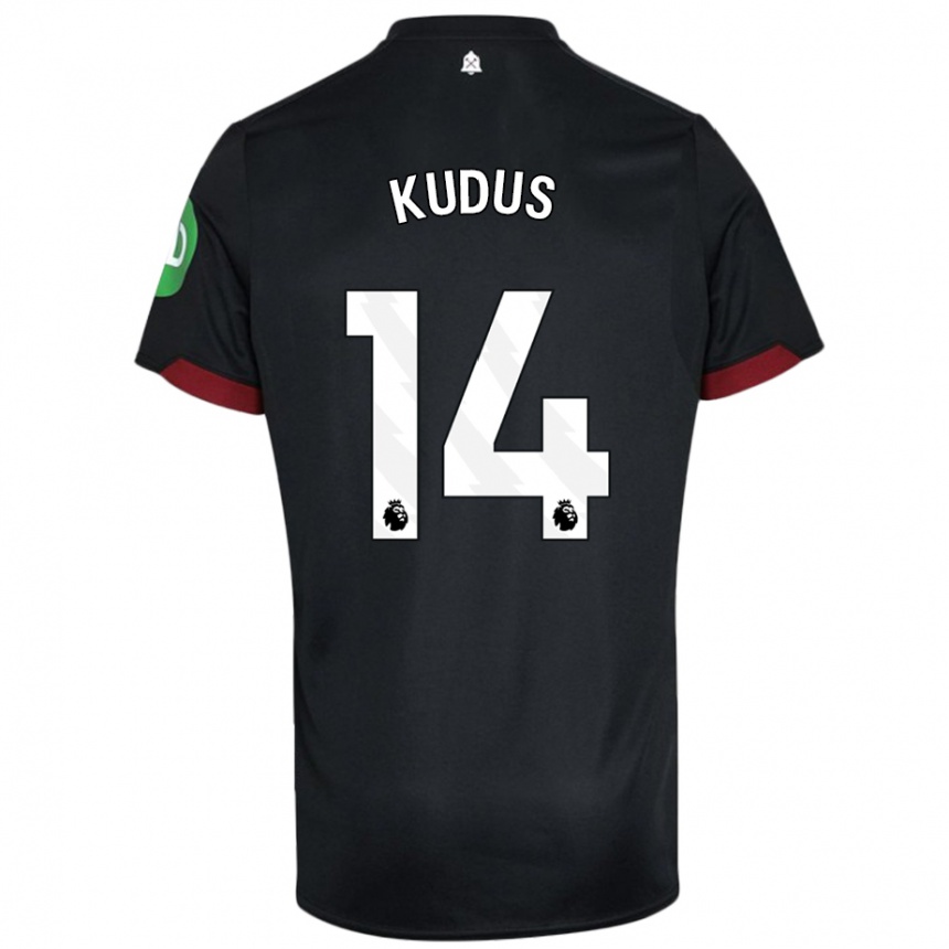 Femme Football Maillot Mohammed Kudus #14 Noir Blanc Tenues Extérieur 2024/25