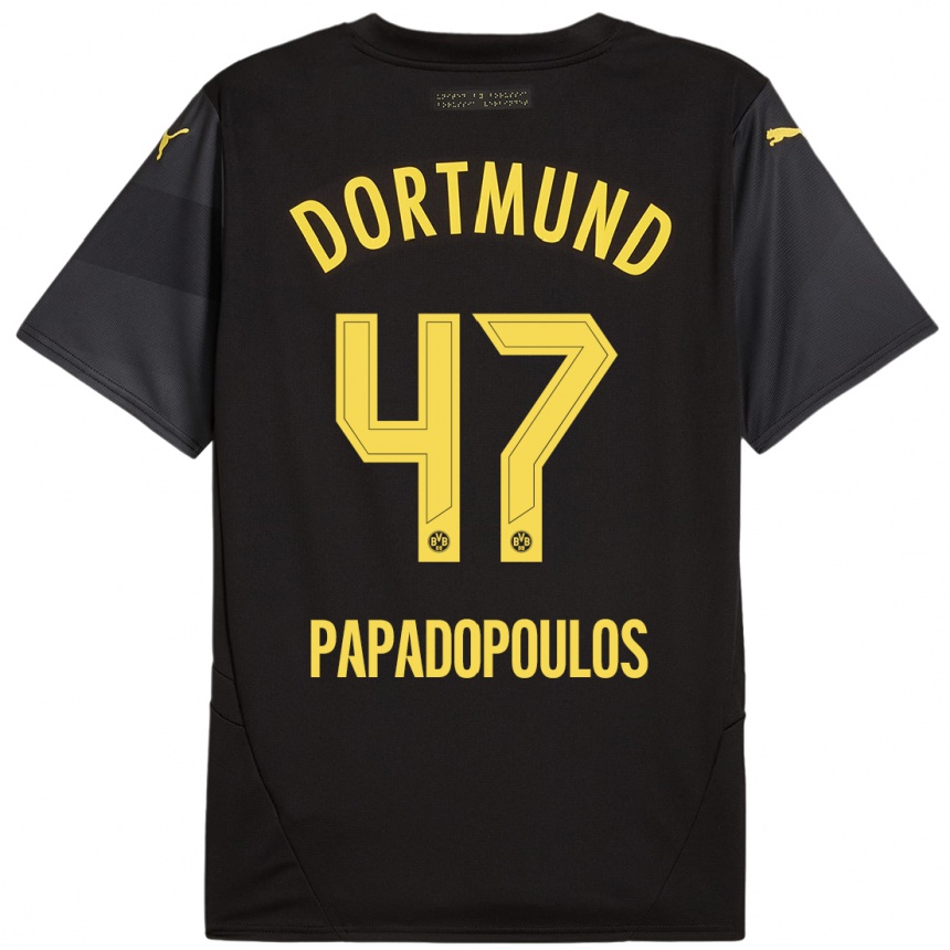 Femme Football Maillot Antonios Papadopoulos #47 Noir Jaune Tenues Extérieur 2024/25