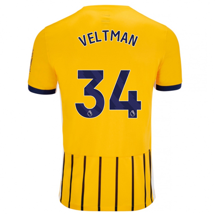 Femme Football Maillot Joël Veltman #34 Doré Bleu À Fines Rayures Tenues Extérieur 2024/25