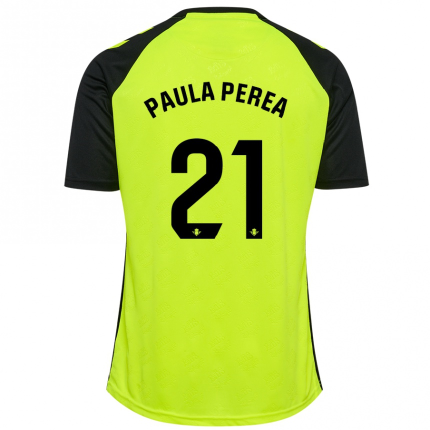 Femme Football Maillot Paula Perea Ramírez #21 Jaune Fluo Noir Tenues Extérieur 2024/25