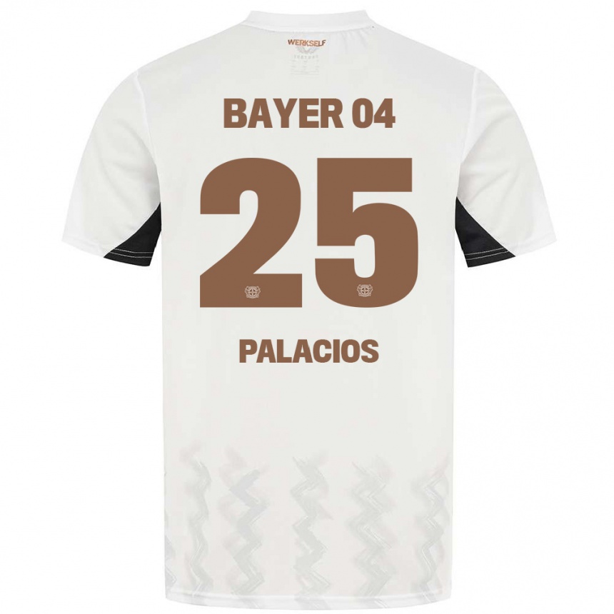 Femme Football Maillot Exequiel Palacios #25 Blanc Noir Tenues Extérieur 2024/25