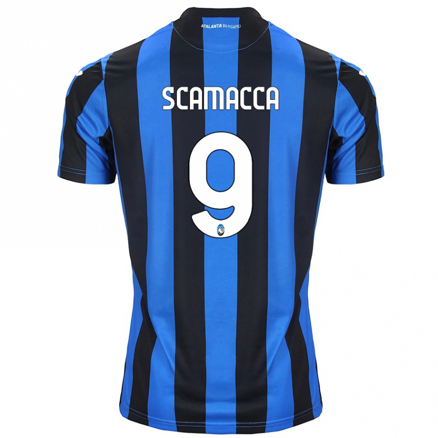 Enfant Football Maillot Gianluca Scamacca #9 Bleu Noir Tenues Domicile 2024/25