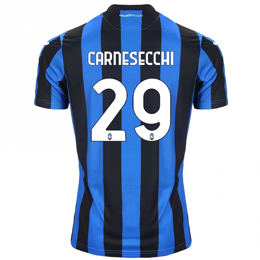 Enfant Football Maillot Marco Carnesecchi #29 Bleu Noir Tenues Domicile 2024/25