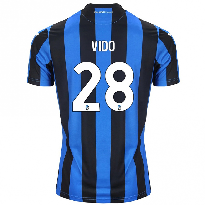 Enfant Football Maillot Luca Vido #28 Bleu Noir Tenues Domicile 2024/25