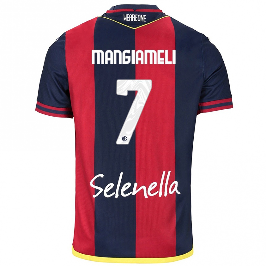 Enfant Football Maillot Federico Mangiameli #7 Rouge Bleu Royal Tenues Domicile 2024/25