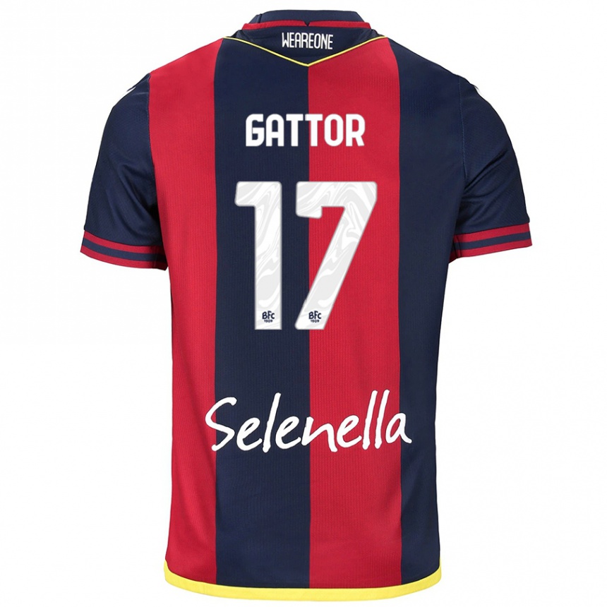 Enfant Football Maillot Gianluca Gattor #17 Rouge Bleu Royal Tenues Domicile 2024/25